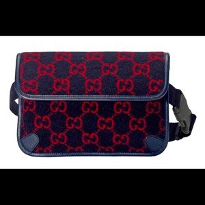 100% Authentic Navy and Red Wool GG Belt Bag